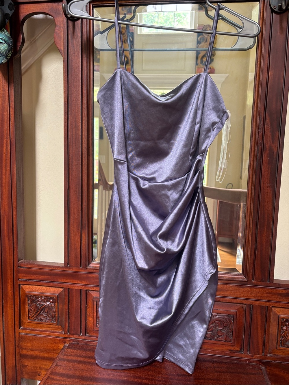 Satin Cowl Neck Slip Dress - purple